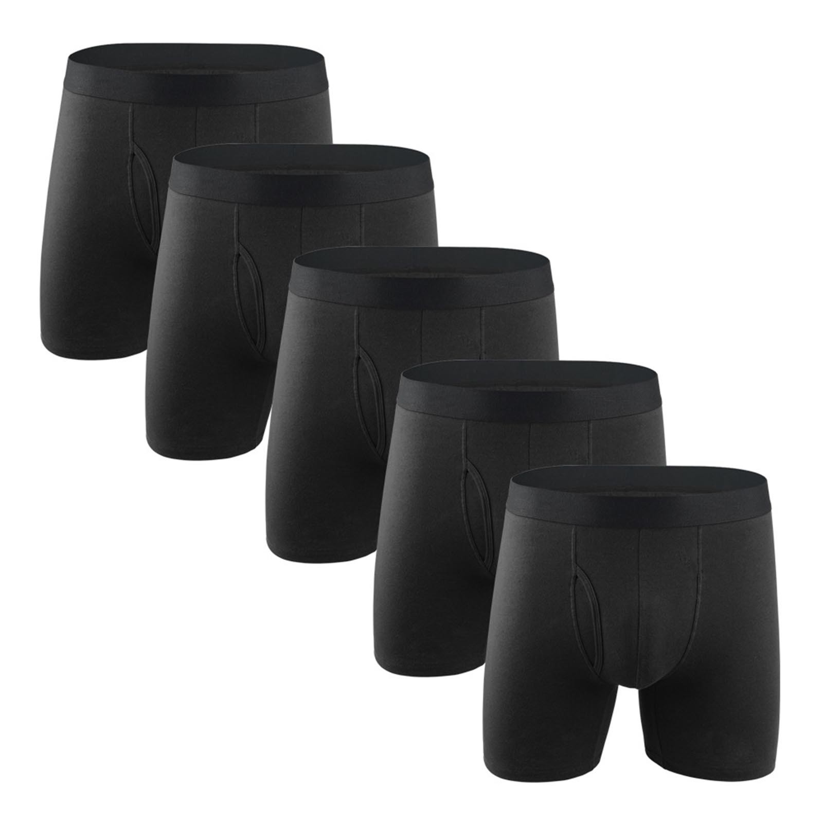 LYEAA 100% Cotton Underwear Men 5-Pack Soft Breathable Boxers Solid Plus Comfortable Underpants Elastic Waistband Fashion Support Pouch Briefs with Fly Black L